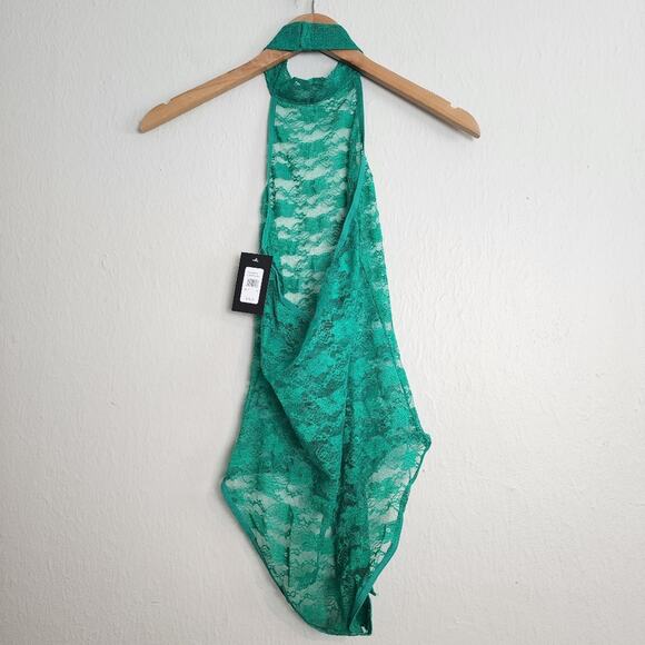 NEW Frederick's of Hollywood Margarita Green Sheer Floral Lace Teddy Bodysuit - Picture 6 of 10